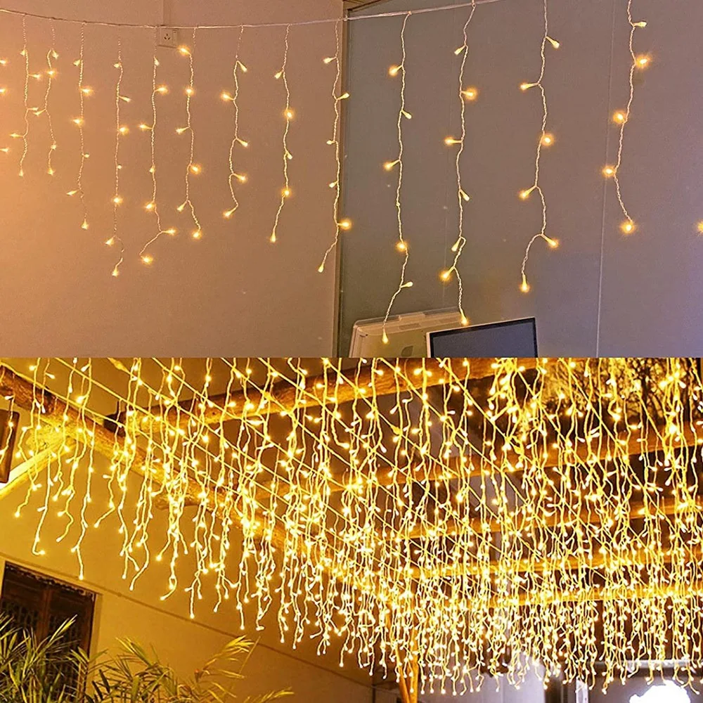 Luces de Navidad Gran Tamaño Garland Cortina Año Nuevo 2024 Decoración del hogar 5M 10M 15M 20M Luces de cadena de carámbano Luces de carámbano para