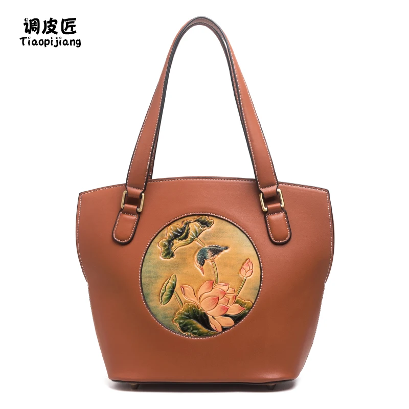 

★female 2021 new leather large-capacity single shoulder bag is contracted original leather handbags niche carved package