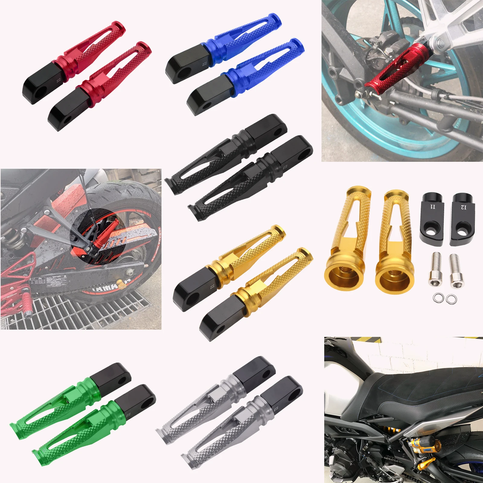 Rear Foot Pegs Pedals Passenger Footrests For KAWASAKI ZXR250 ZR250 ZZR400 ZZR1100 ZR-7 Motorcycle Aluminum