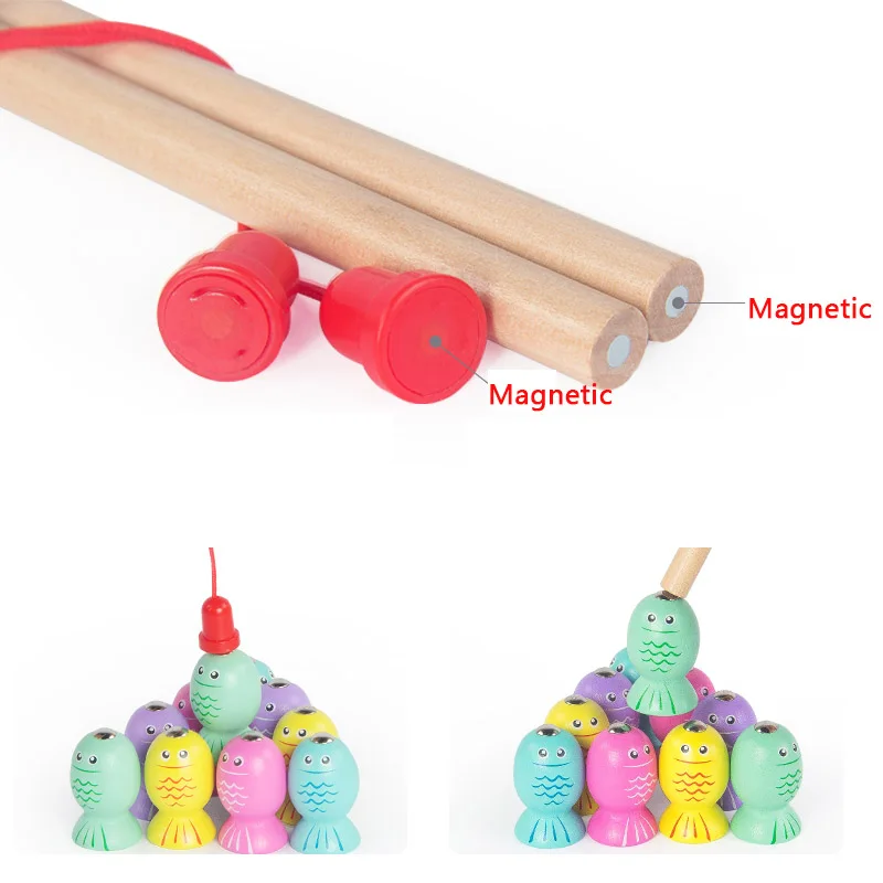 Jeu de pêche magnétique 3D Montessori en bois pour bébé, jouets éducatifs pour enfants, cadeau d'anniversaire et de noël