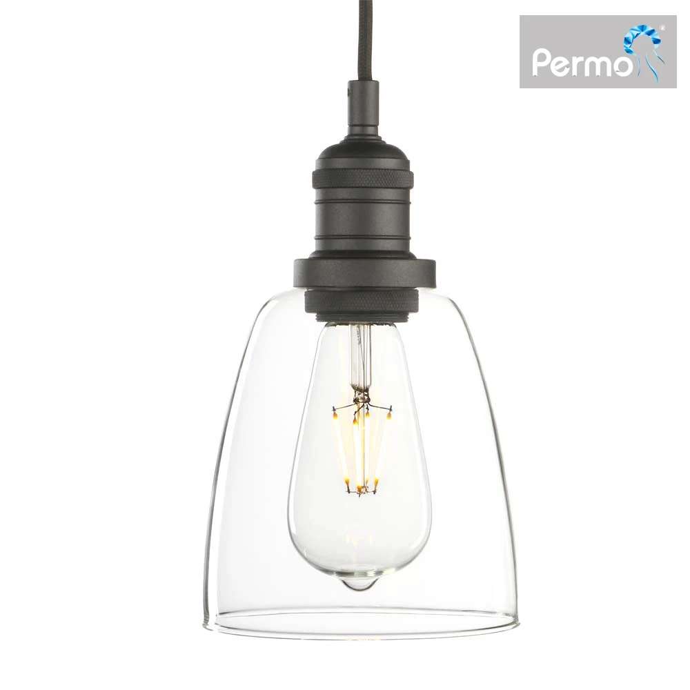 Permo Vintage Incandescent One Light Pendant Mini Cone Clear Glass Ceiling Hanging Lamp Fixture 1-Light