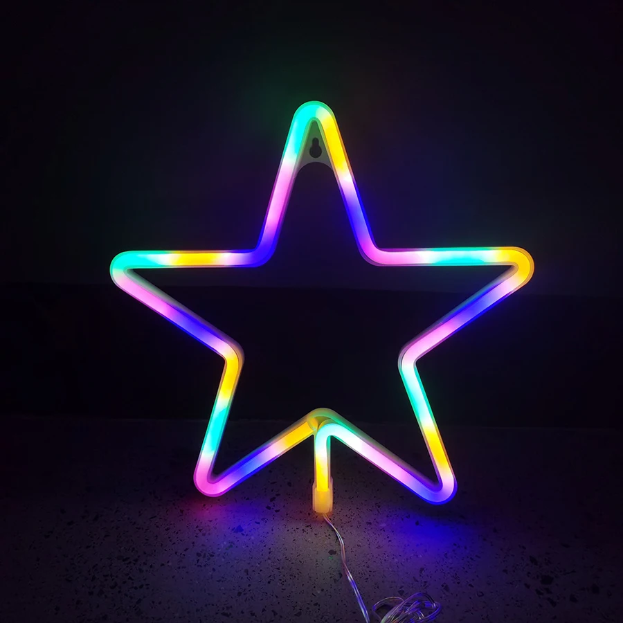 Star Shape LED Neon Sign Lights Sky Modeing Lamp Nightlight Ornaments for Wall Art Child Room Party Holiday USB & Battery Box