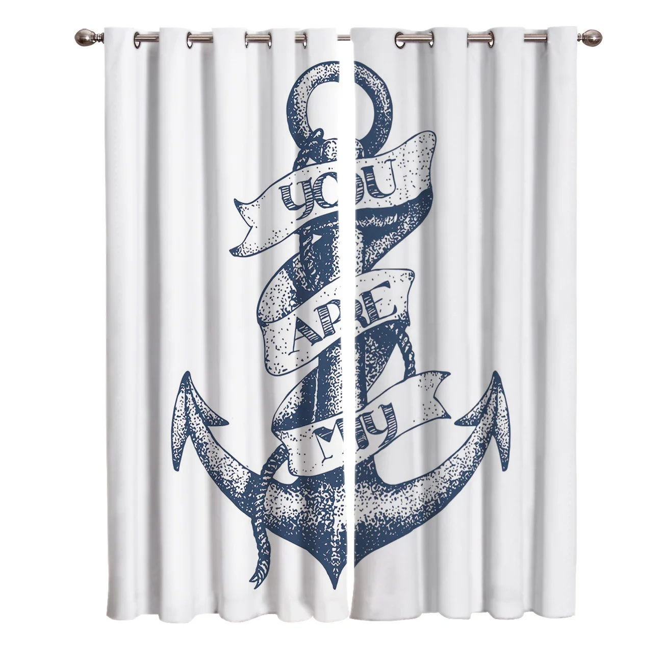 Anchor Vintage Hand Drawn Window Curtains Living Room Outdoor Fabric Drapes Curtain Home Decor