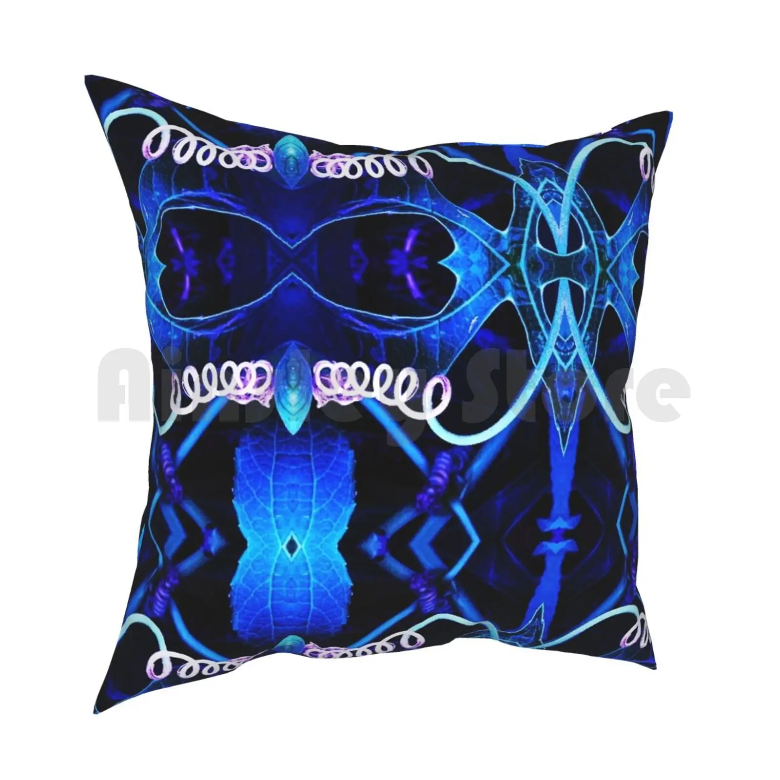 Indigo Mask-Macro Pillow Case Printed Home Soft Throw Pillow Vines Spirals Leaves Florals Indigo Blue Dark Blue Design