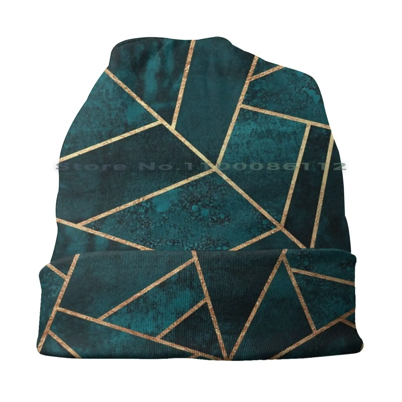 Deep Teal Stone Beanies Knit Hat Graphic Abstract Pattern Modern Geometry Geometric Minimal Simple Lines Dark Teal Brimless