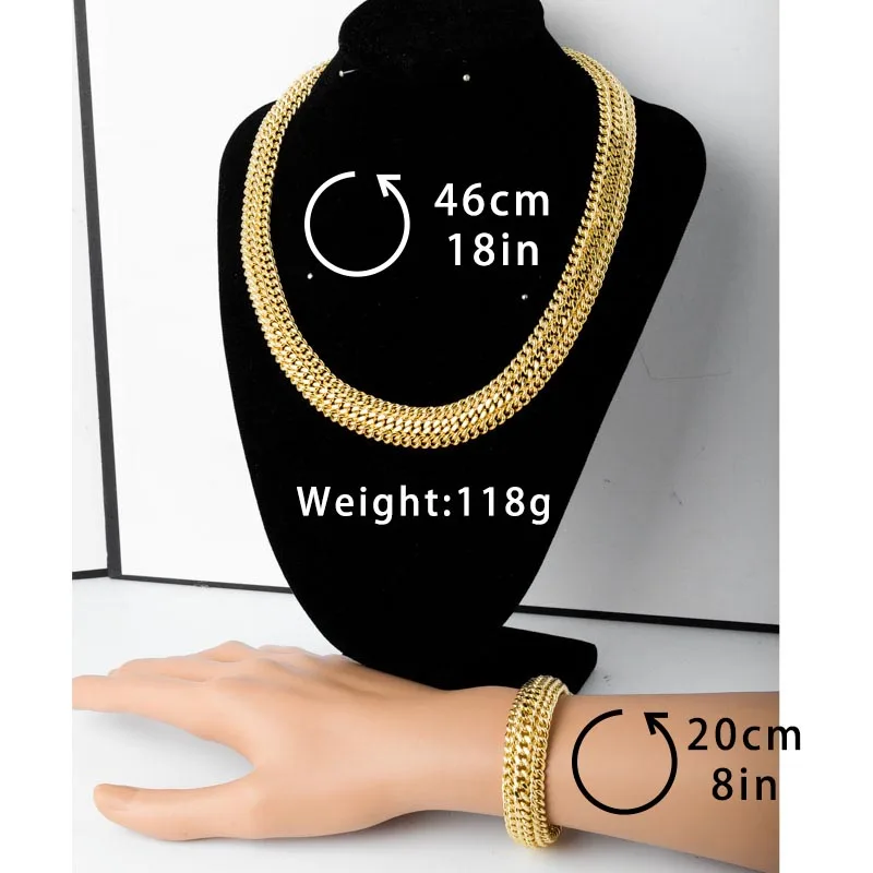 Sunny Jewelry Classic Dubai African Hot Sale Chains Sets Wide Necklace Bracelet for Women Man Casual Daily Wear Gifts Party