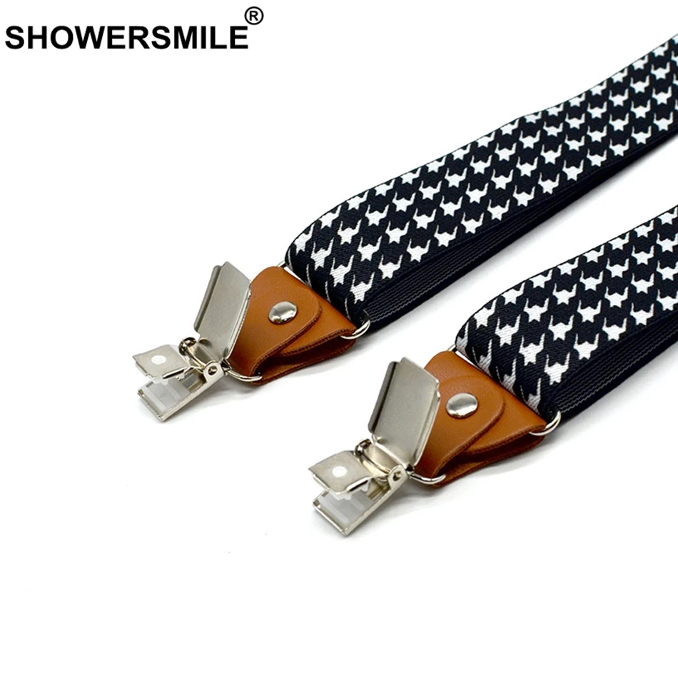 Houndstooth Suspenders Men For Pants Fashion Casual Straps With Leather Adjustable 3 Cilps Y Back Braces Male Belts 120cm*3.5cm