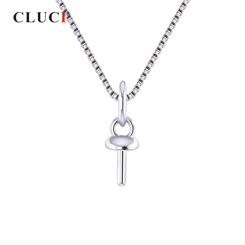 CLUCI 10pcs Small Silver 925 Round Pearl Pendant Mounting for Women Sterling Silver Simple Charms Pendant Jewelry SP402SB