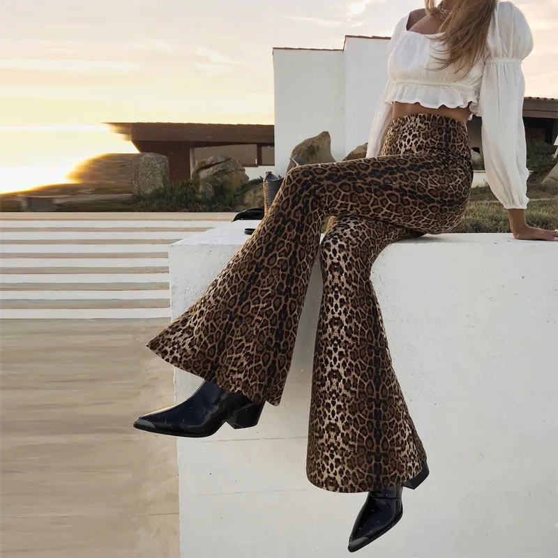 

High waist leopard print flare leggings 2024 autumn winter women fashion sexy bodycon trousers club pants