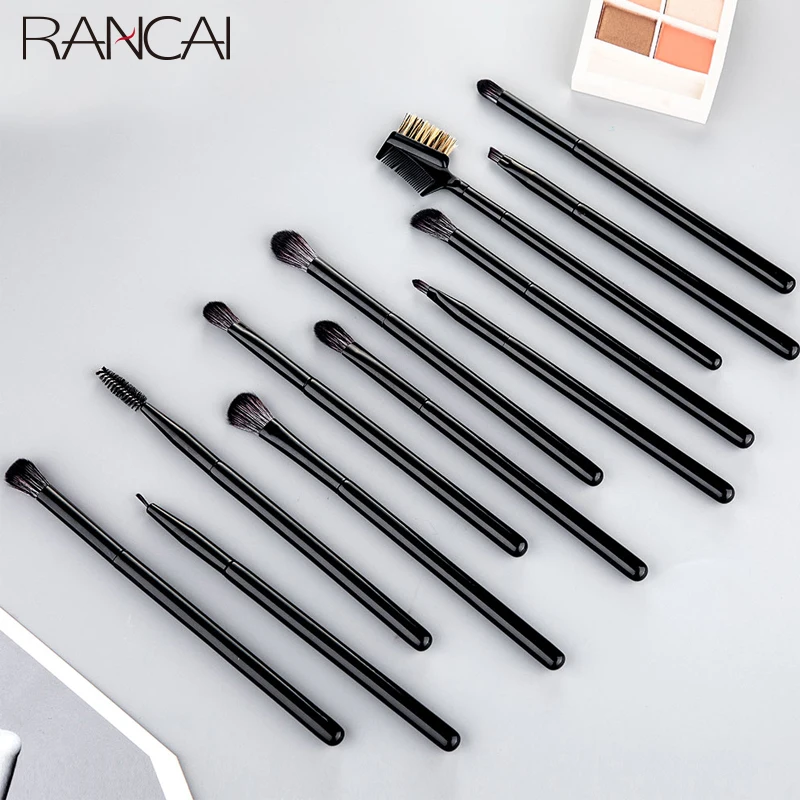 RANCAI-Juego de brochas de maquillaje para sombra de ojos, 12 unidades, base en polvo, colorete, esponja, pincel delineador de ojos, pelo suave, herramientas cosméticas