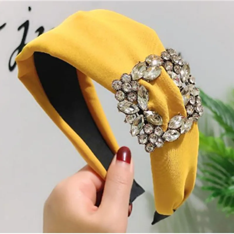 Square Crystal Headband for Women Hair Jewelry Crystals Hairband Adults Solid Fabric Headband Ladies Headpiece Crystals Headband