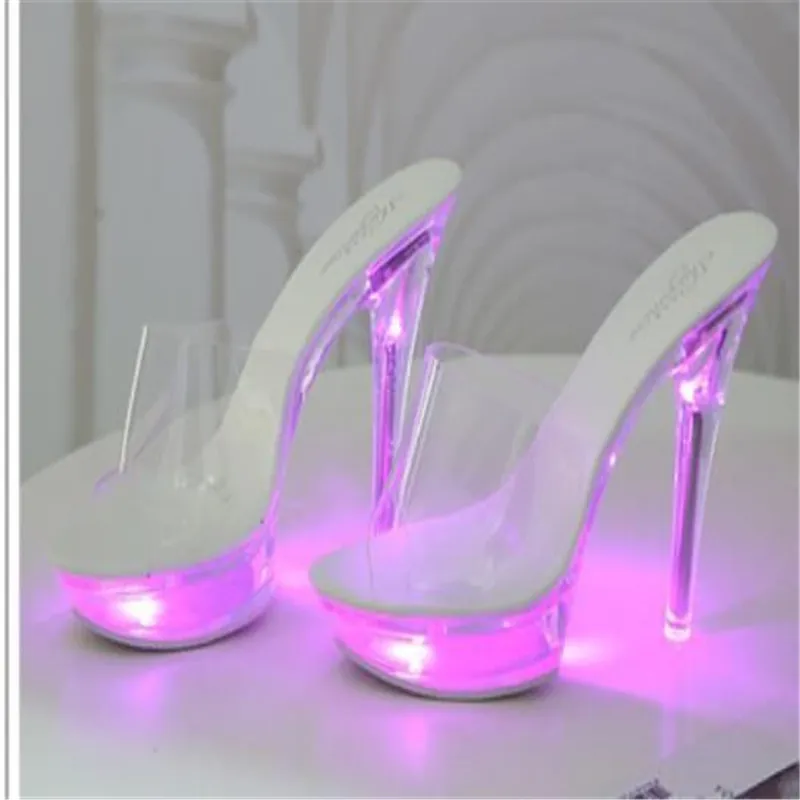 Size 43 ladies high heels slippers luminous high heels light up fashion catwalk shoes