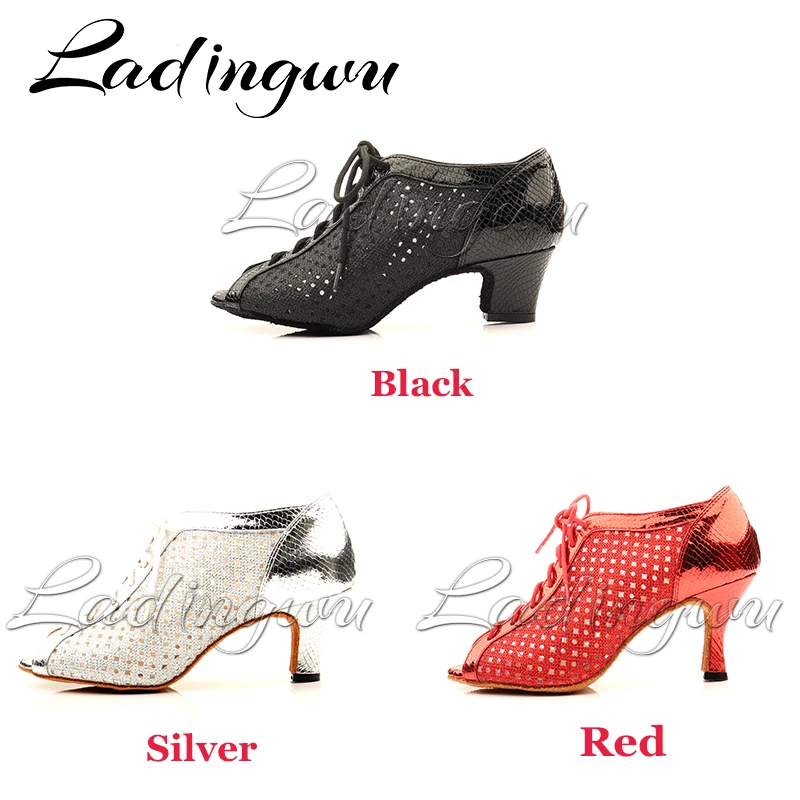 Ladingwu Brand Latin Dance Shoes Modern Women Ballroom Tango Girls Ladies Snake pattern PU and Glitter Sneaker Dance Shoes 5-9cm