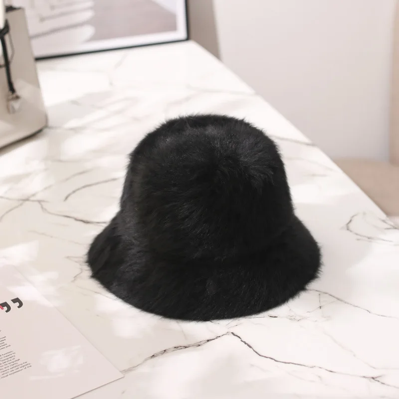 Autumn and winter new rabbit hair bucket hat sweet shopping fun furry warm fisherman hat