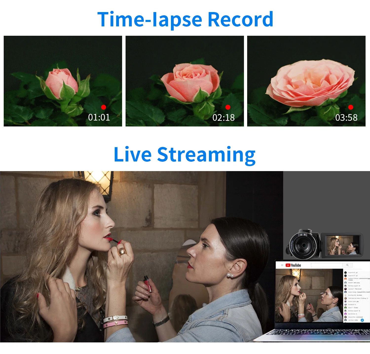 كاميرا فيديو رقمية 4K ، كاميرا فيديو للرؤية الليلية 56MP WiFi مدمجة ، كاميرا فيديو احترافية للبث المباشر