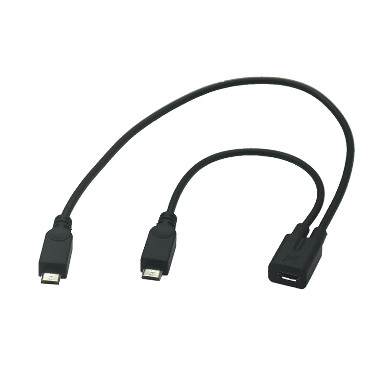 Micro USB Female to 2 Micro USB Male Splitter extension Charge Date Cable Extension Cord 30cm