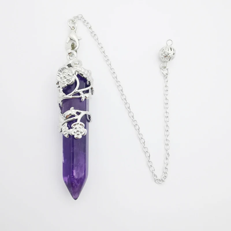 NEW  Flower Rose Crystal Obsidian Amethyst Lapis  Hexagon Pillar Pendant Pendulum 1 PCS