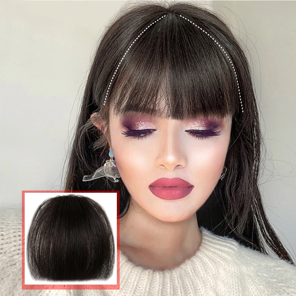 DIFEI Black Brown Fake Clip On Bangs Hair Extensions igh Temperature Synthetic Fiber Clip Fringe With Temples Hairpieces Curved