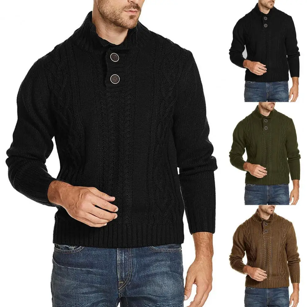 

Men Sweater Knitted Stand Collar Warm Solid Color Fashion Male Slim Winter Sweater Pullovers for Daily Wear