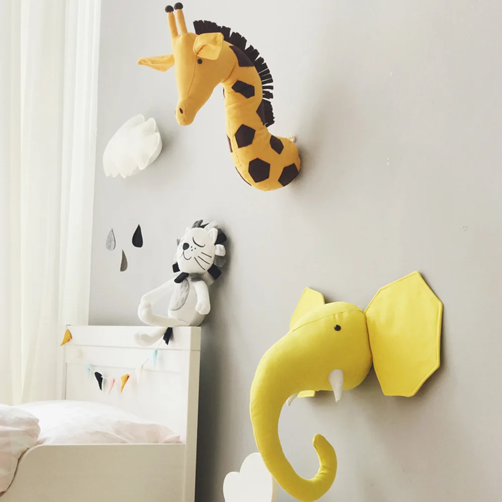 Tête d'animal en peluche, décoration murale, jouets, tête d'éléphant/girafe/zèbre, cadeau de chambre à coucher