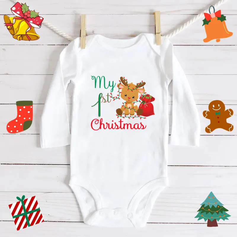 

My First Christmas Newborn Bodysuit Cotton Body Baby Boys Girls Long Sleeve Christmas Jumpsuits Infant Holidays Romper Clothes