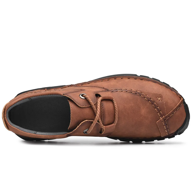 Zapatos informales de cuero para hombre, mocasines planos transpirables sin cordones, cómodos, para exteriores, gran oferta, otoño