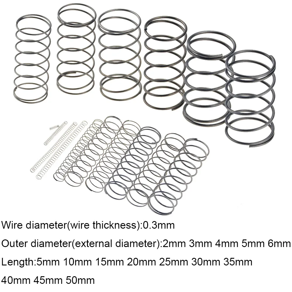 10PCS 0.3*2 3 4 5 6mm*5-50mm Spring Steel Small Compression Release Mechanical Return Spring Pressure Spring OD 2mm 3mm 4mm 5mm