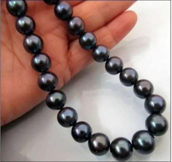 

hot AAA 10-11mm Natural south sea black pearl necklace 20 inch 925 silver GOLD CLASP