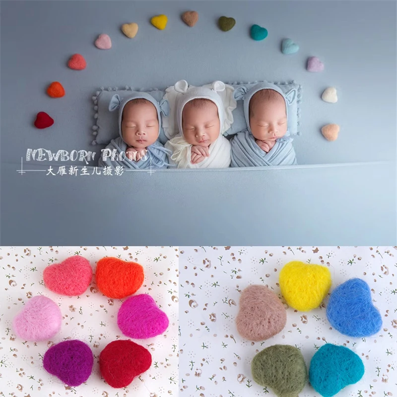 Newborn Photography Props Heart Wool Felt Baby Photo Props Accessories Infant Studio Decorations Colorful Love Heart Mini Props