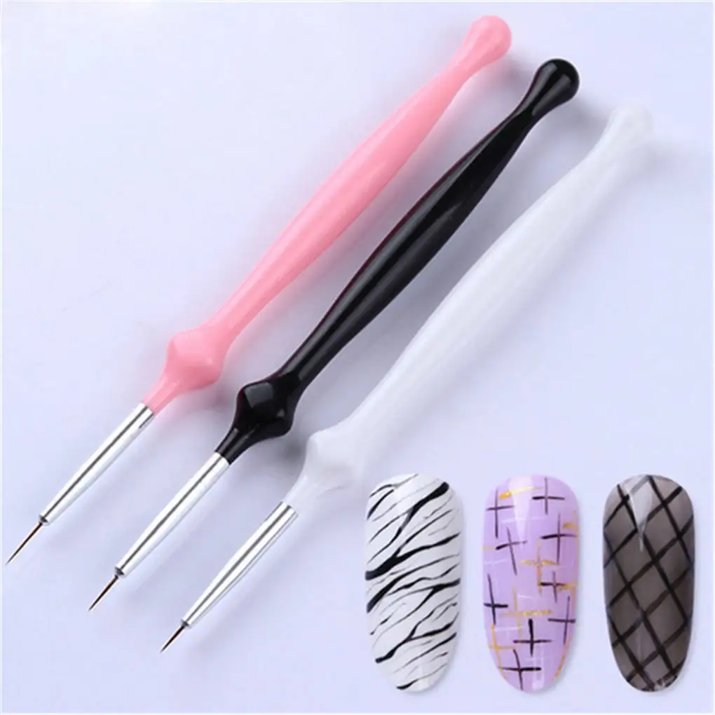 3pcs Nail Art Liner Brush Line Drawing Pen Manicure Pedicure Painting Brushes with Plastic Handle