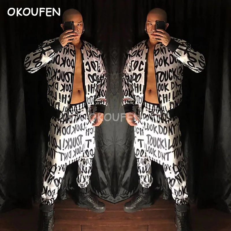 New style Fashion Black and white letter doodle hip hop gogo costumes nightclub singer dancer show performance set