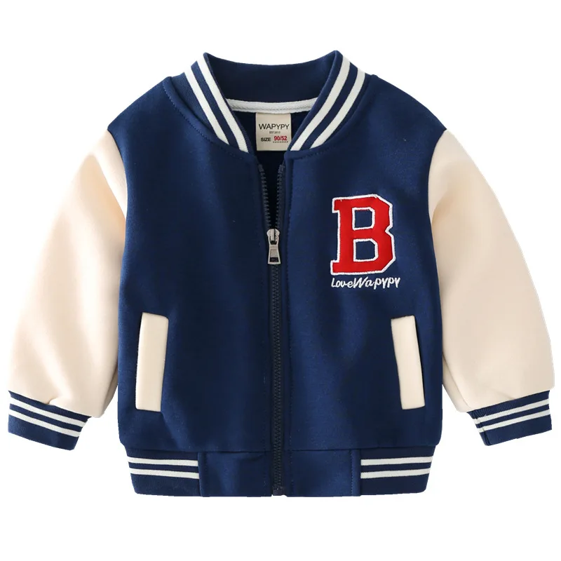 New Autumn Spring Children Clothing Baby Boys Casual College Fluffing Style Zipper Sweater Baseball Uniform Letter Print Coats