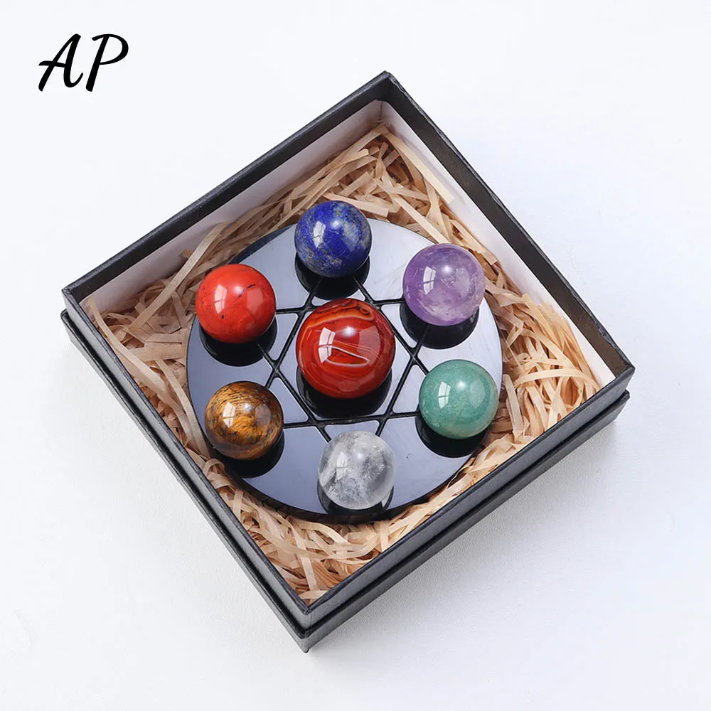 

Natural Crystal Seven Chakra Crystal Ball Healing Stone Sphere Ornament Wicca Chakra Massage Globe Trinket Decor Gifts Box