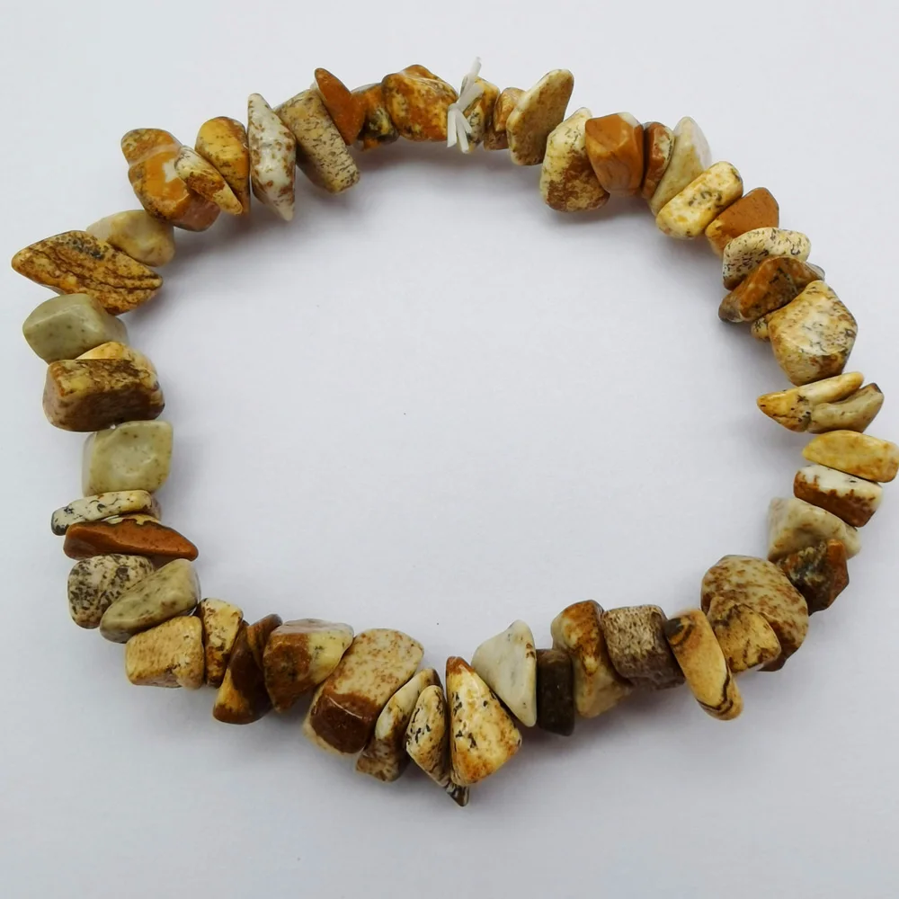 Lucky Chip Beads Picture Jasper Stone Stretch Bracelet 8 Inch Jewelry For Woman Gift G681