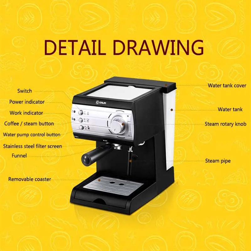 

20 Bar Coffee Maker Machine Cappuccino Latte Mocha 220V Espresso Coffee Machine Semi Automatic Italian Type With Milk Frother