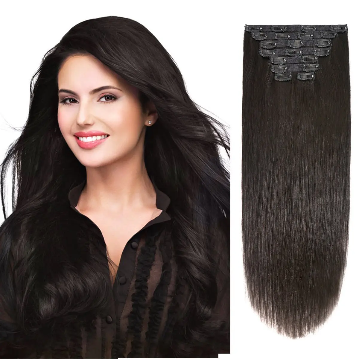 

BHF Natural Clip in Human Hair Extensions 10pieces 200g/Set and 7pcs/Set 100g 100% Remy Brazilian Straight clip ins Full Head