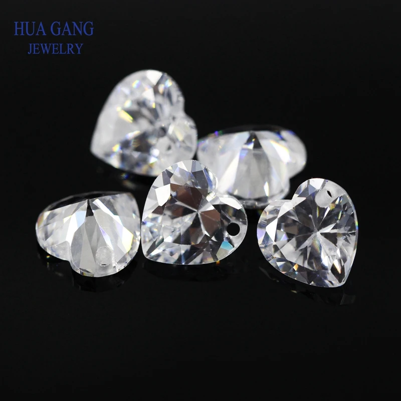 Single Hole AAAAA Heart Shape White Cubic Zirconia Stone For Jewelry Making 4x4~12x12mm High Quality CZ
