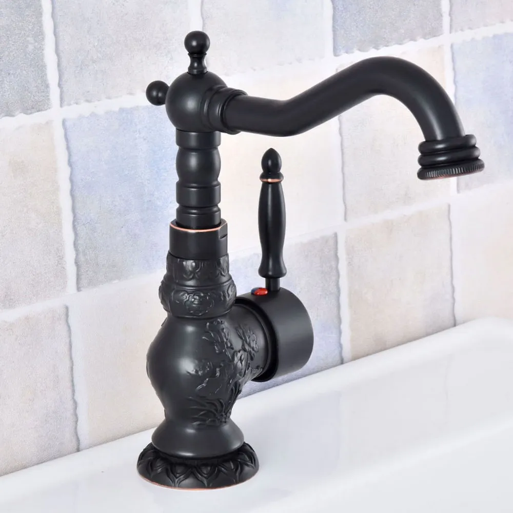 

Black Oil Rubbed Brass Basin Faucet One Handle Single Hole Bathroom Hot and Cold Mixers Lavatory Sink Washing Tap zsf625