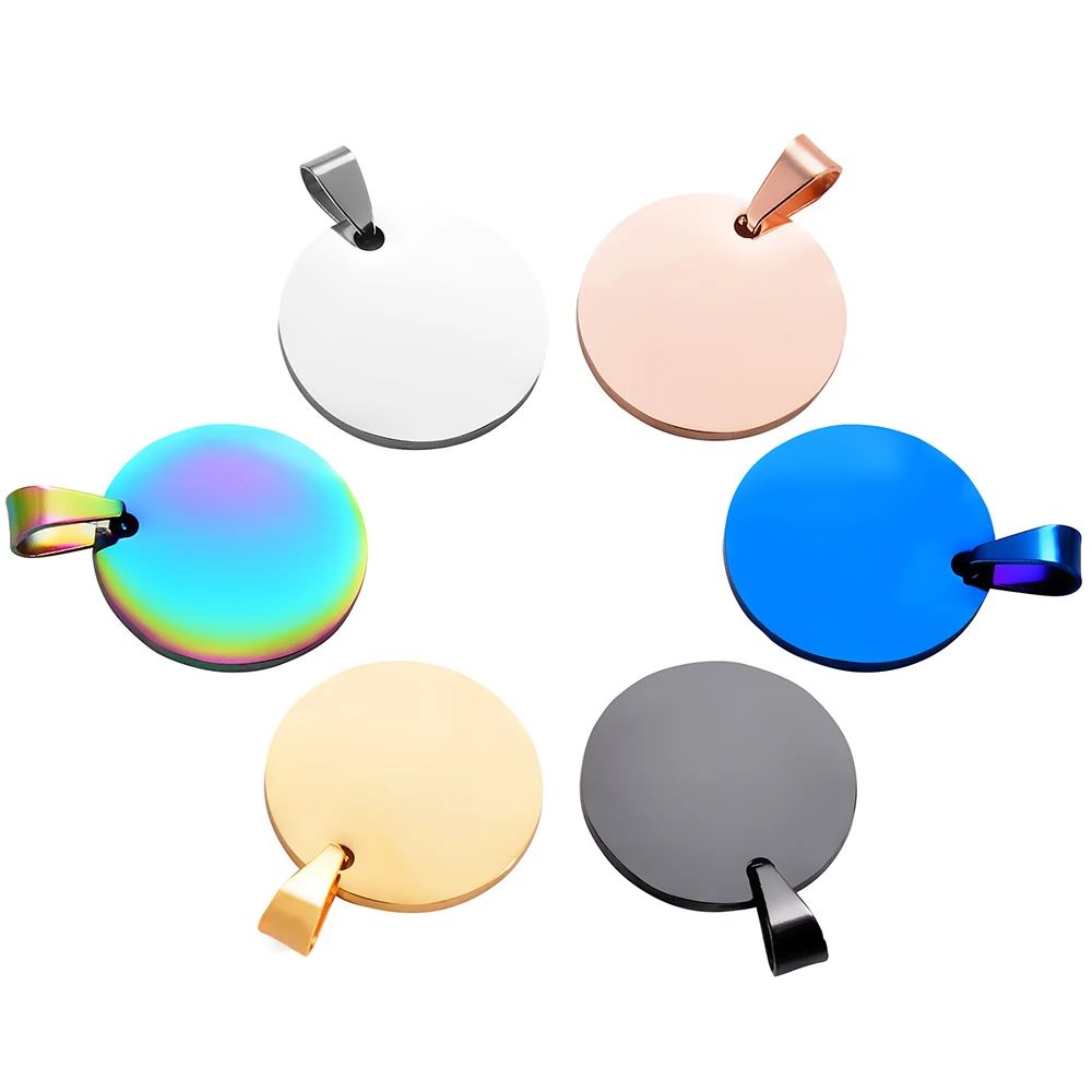 6pcs/lot Military Army Style Disc Round Pendant 6 Colors Blank Stainless Steel Dog Tags Pendant For Women man Jewelry 25-35mm