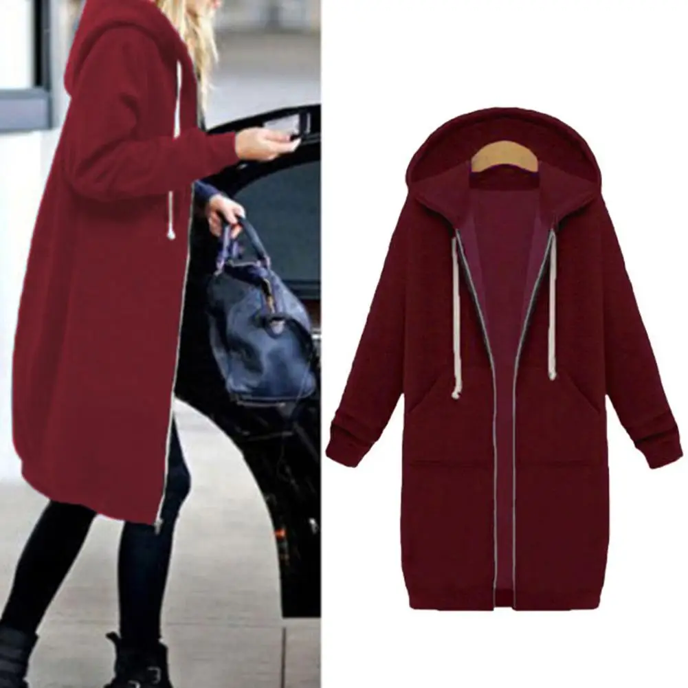 Chic Lady Solid Color Long Sleeve Casual Hooded Sweatshirt Coat Zipper Outwear Casual Hooded Sweatshirt Coat Zipper Outwear