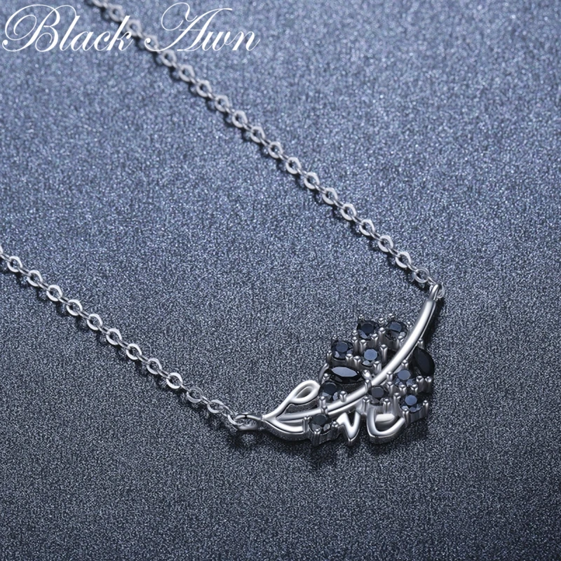 2024 New Black Awn Genuine 100% 925 Sterling Silver Necklace Women Jewelry Leaf Pendants P204