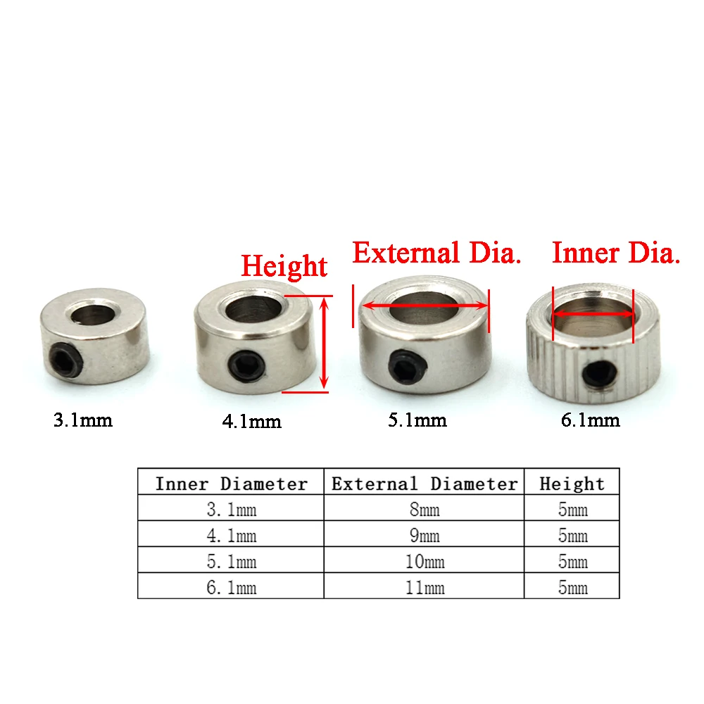 SkyArea 10PCS Wheel Lock Collar Shaft Axle Bushing Metal Landing Gear Stopper Inner Dia 2.1/3.1/4.1/5.1mm for RC Model Parts