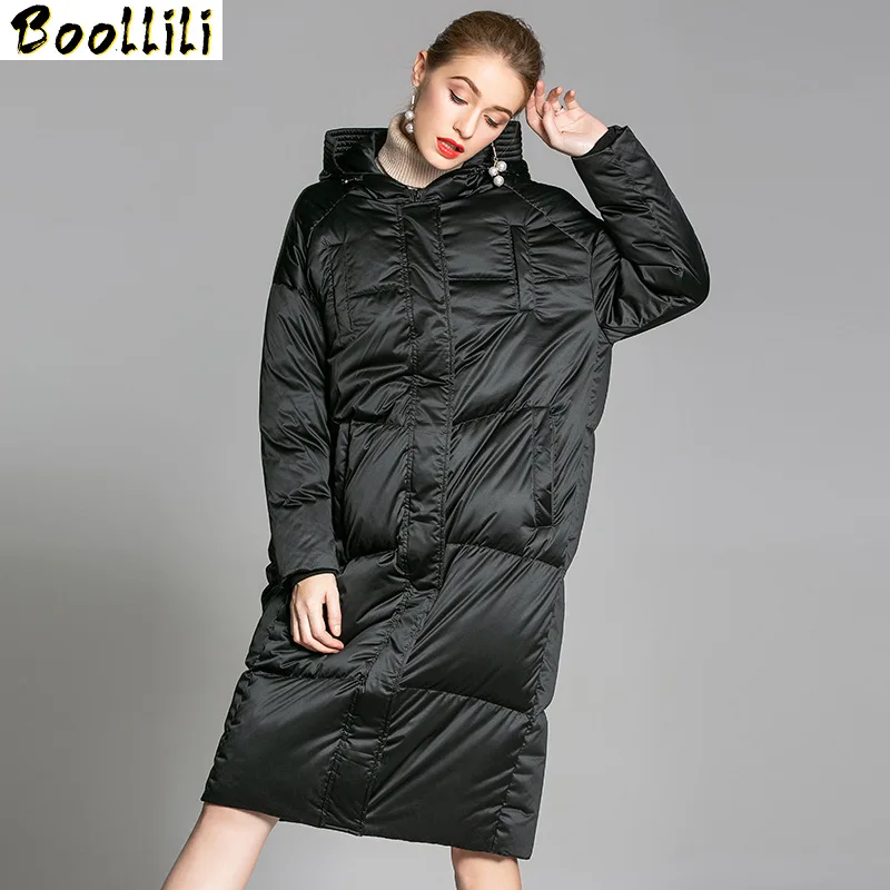 

Women's Boollili 2023 Down Jacket Winter Long 90% White Duck Down Coat Hooded Warm Puffer Womens Jackets Parka Pluma Mujer