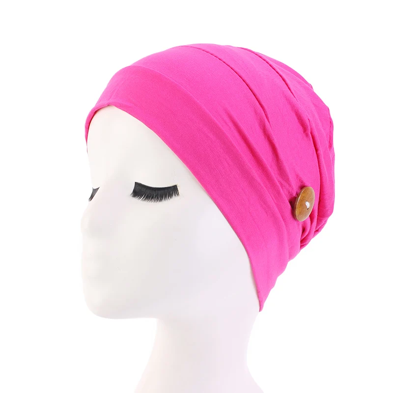 Chemo Hoed Zachte Katoenen Verlies Kanker Hoed Met Knop Voor Dragen Oor Bescherming Hoed Tulband Vrouwen Slaap Cap Dames Hoofddeksels