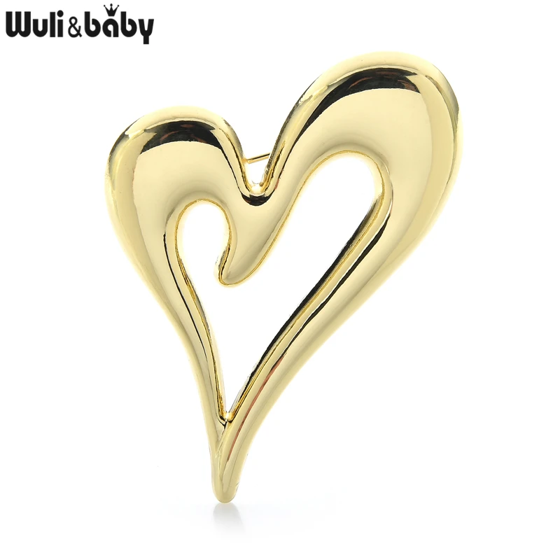 Wuli&baby 3-color Heart Brooches Metal Simple Design Heart Love Women Unisex Brooch Pins Gifts