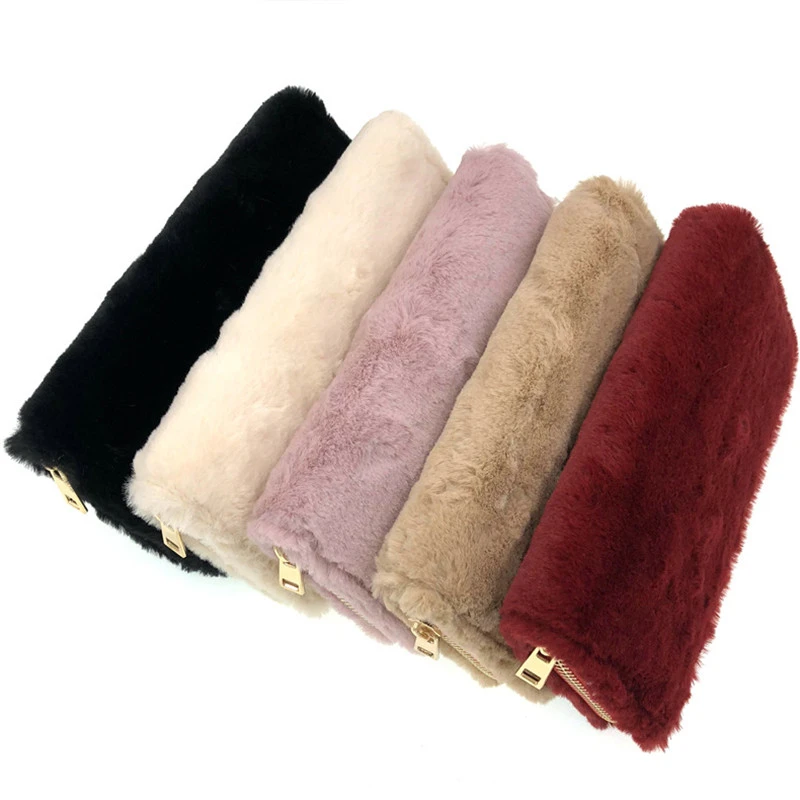 1PC Women Long PU Leather Wallets Winter Plush Zipper Purses Cellphone Money Card Holders Large Capacity Female Handbags Clutch