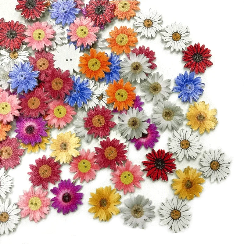 200/100Pcs Wooden Buttons Flower-Shaped Scrapbook Sewing Accessories Decor Button DIY Craft Handmade Clothing Decoration 2 Holes