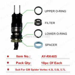10 sets for G-M Spider Vortec 4.3L 5.0L 5.3L Fuel Injector Parts #17091432 FJ224 Injection Repair Kits (AY-RK405)