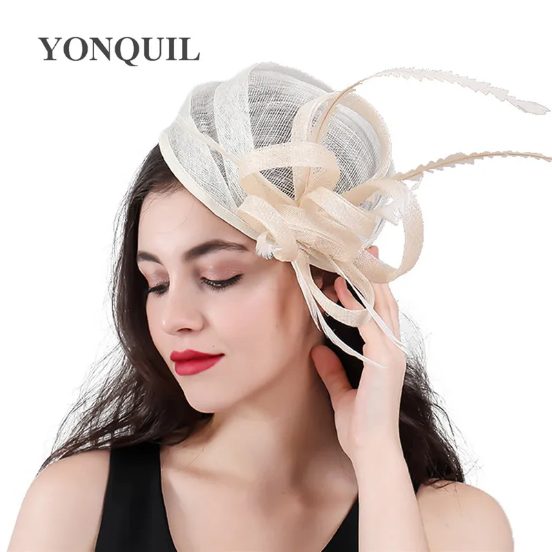 

Ladies Beige Cocktail Hats Kentucky Derby Fascinator Headwear High Quality Nice Women Mesh Wedding Hair Accessories SYF405