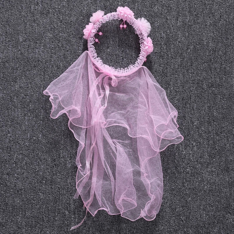 2023 White And Pink Flower Girl's Bridal Veil With Wreath Wedding Veil For Girls For Wedding Accessories Drop Ship